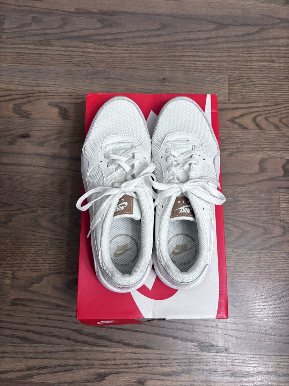 Nike Women's Air Max White Lace-Up Mesh Sneakers with Subtle Tan Logo